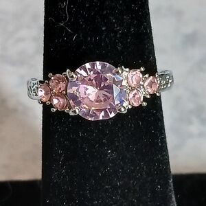 Stunning Pink Crystal And Silver Ring